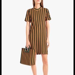 NWOT STAUD Lola Striped-terry Dress In Green Multi